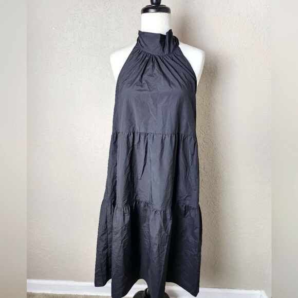 Theory Tiered Halter Midi Dress Womens Black Size M - Picture 4 of 10